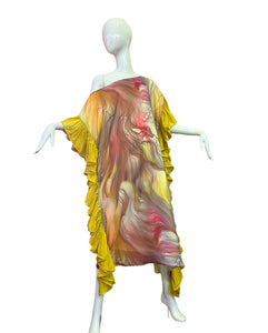Rufhiya off-shoulder asymmetrical frill kaftan dress (Sulphur smoke)