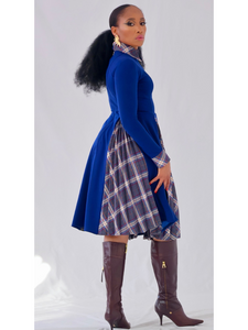 Nesans Check Kick Pleat Dress (Navy)