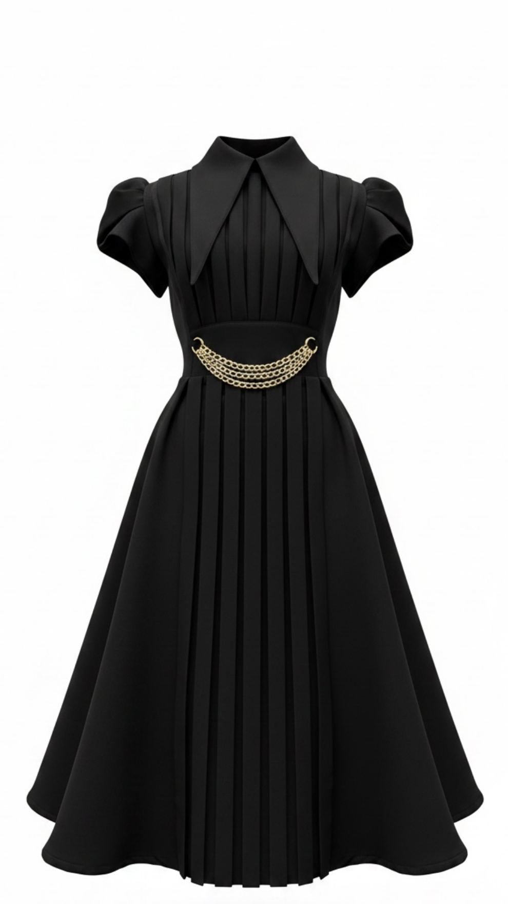 Dua Pleat Chain Dress-Cap Sleeve