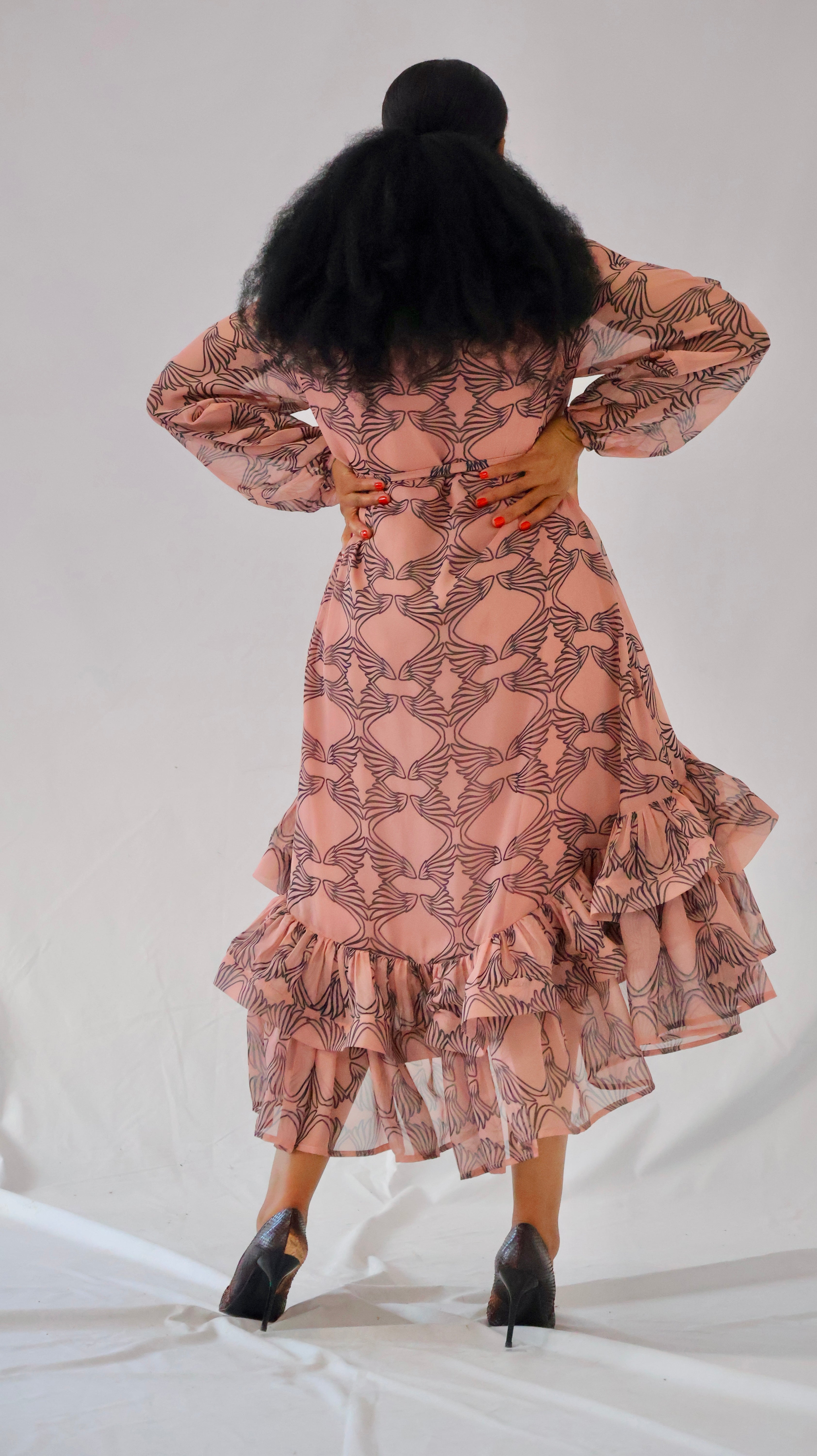 Farawa high-low print chiffon dress