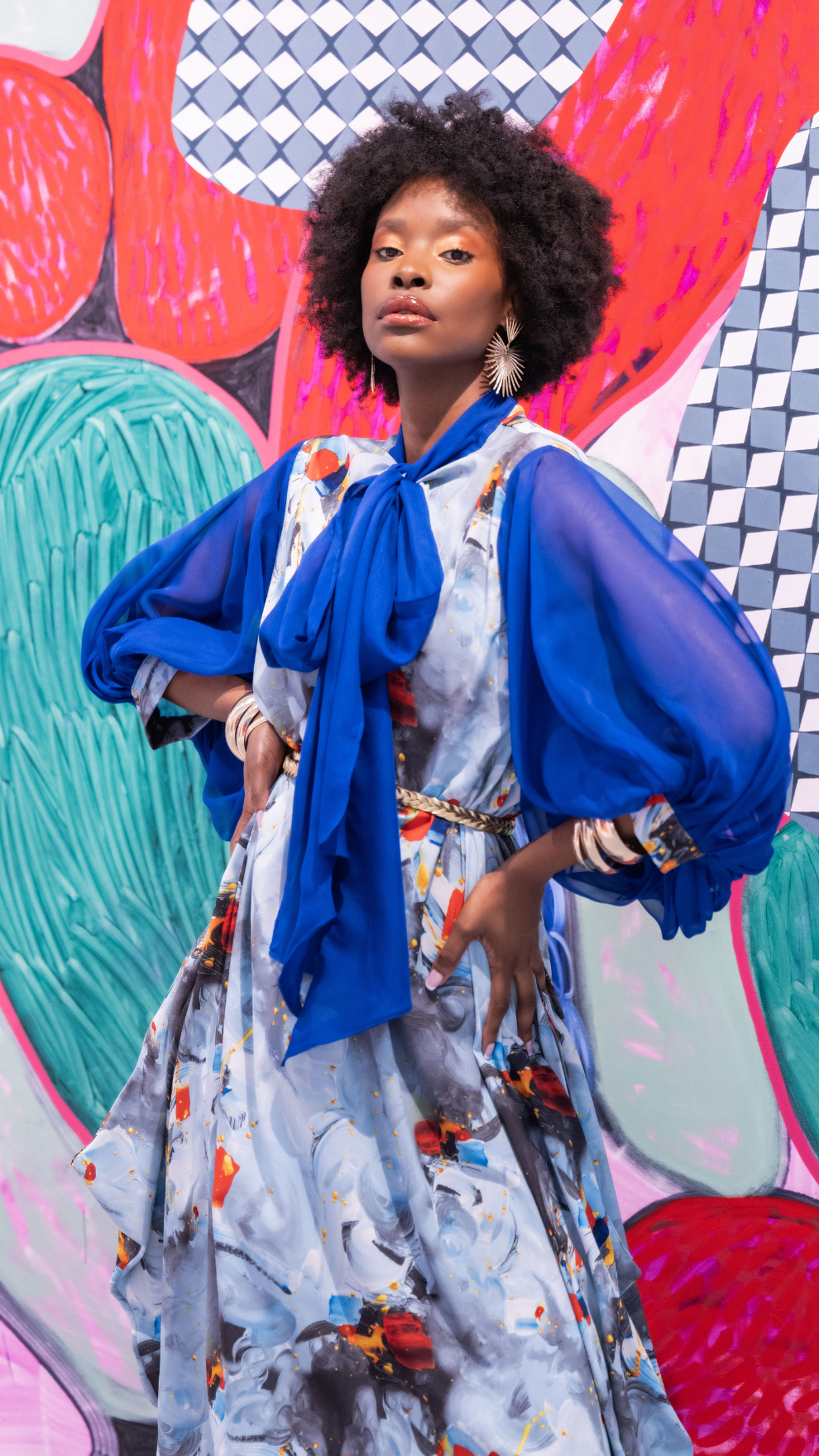 Agate Print Balloon Dress (Royal Multi)