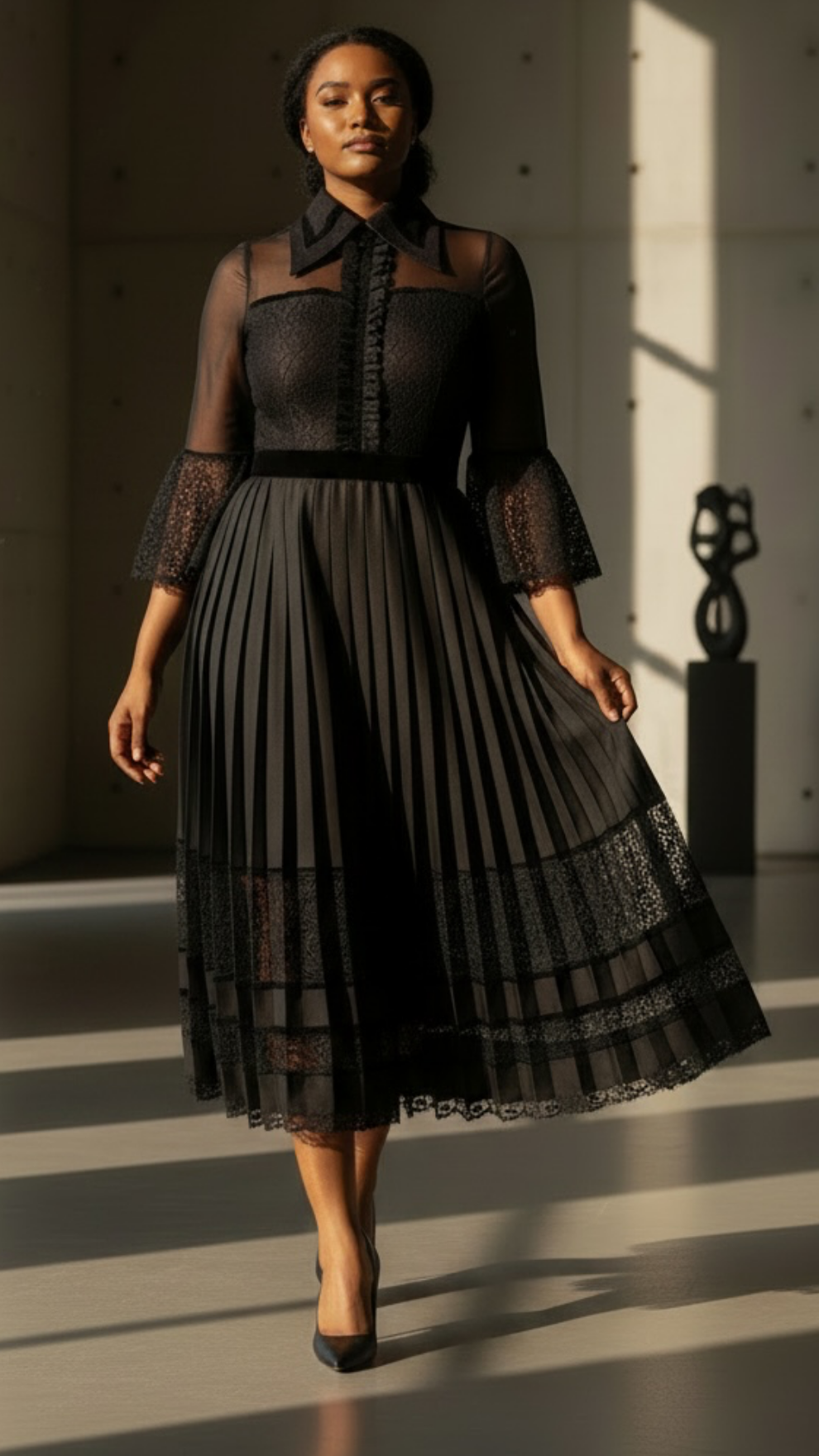 Marbeh Lace Border Pleat Dress