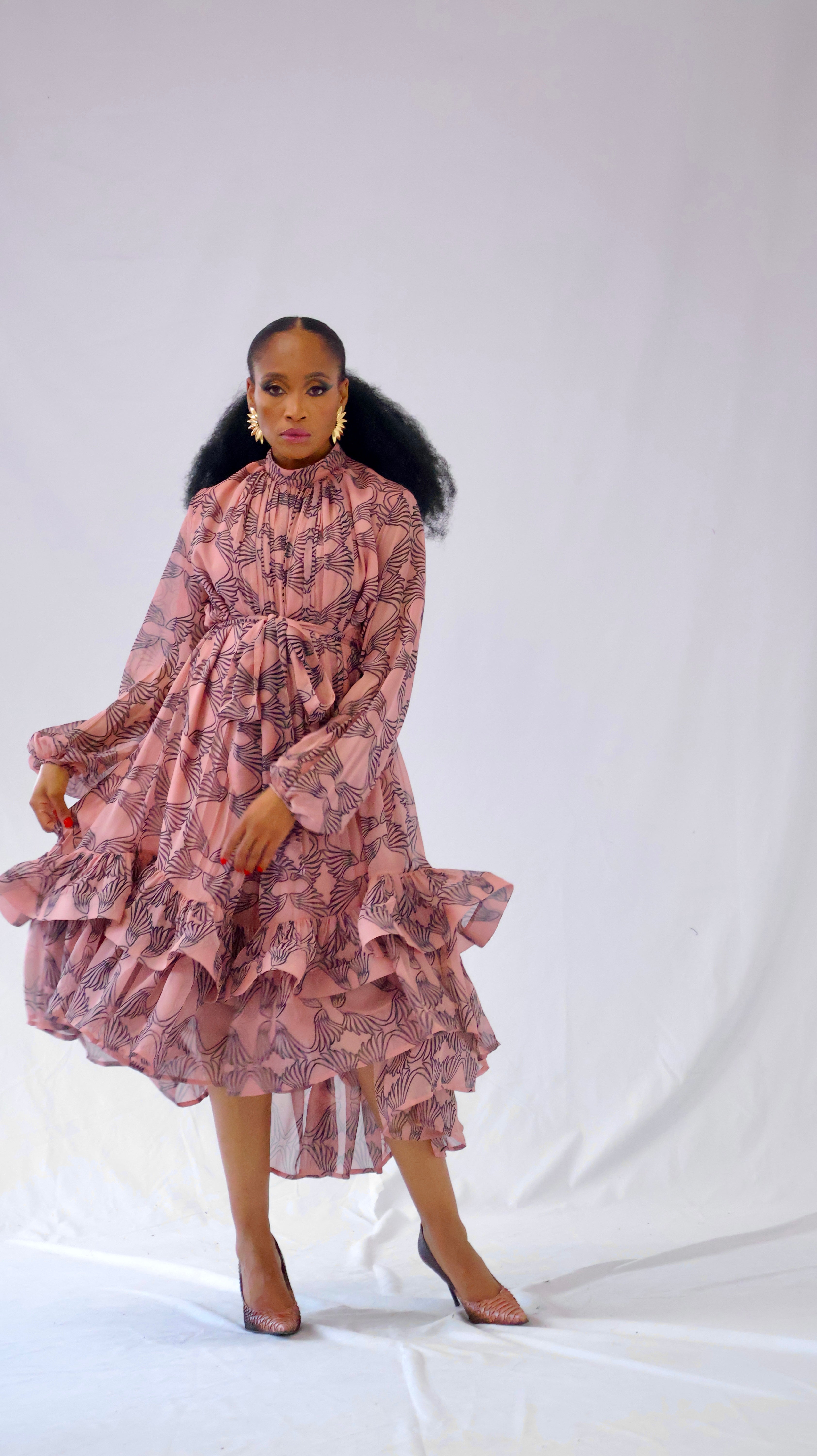 Farawa high-low print chiffon dress