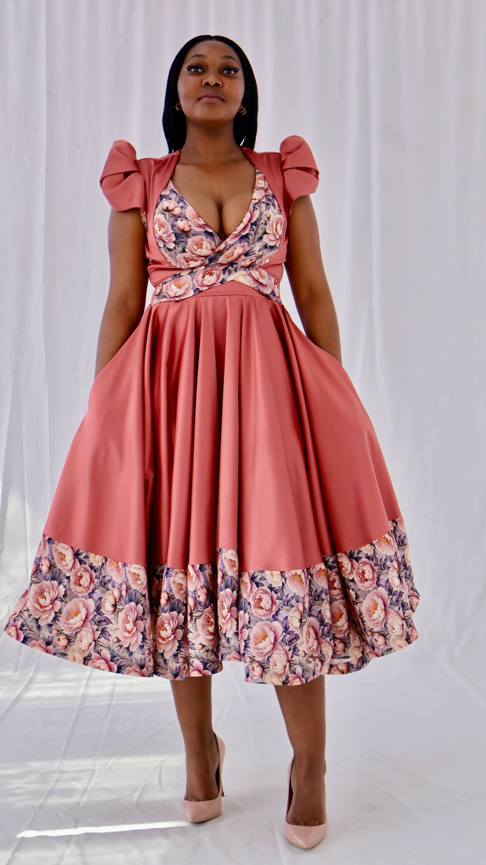 Sigma Floral Contrast Midi Dress
