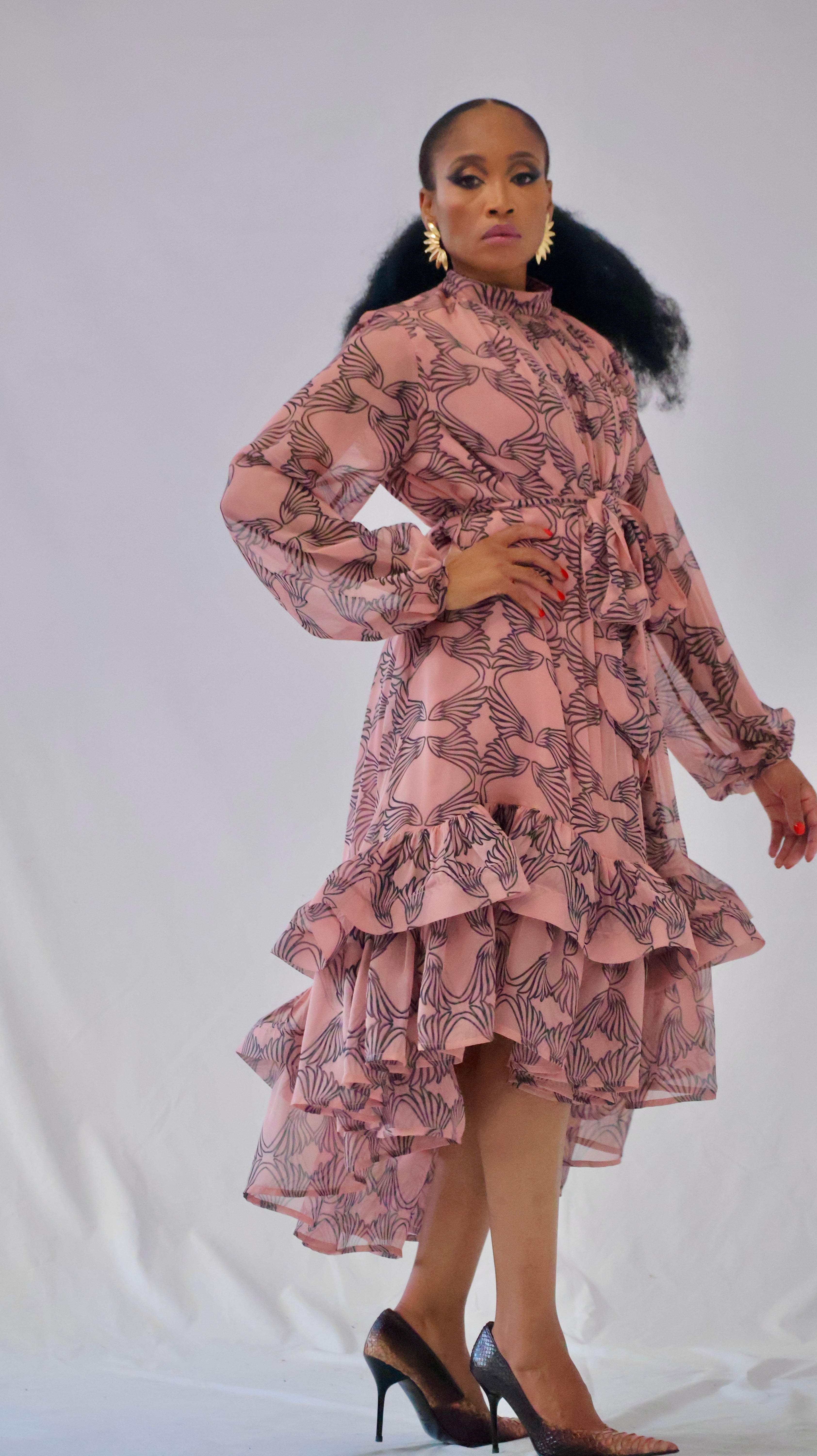 Farawa high-low print chiffon dress