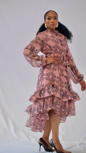 Farawa high-low print chiffon dress