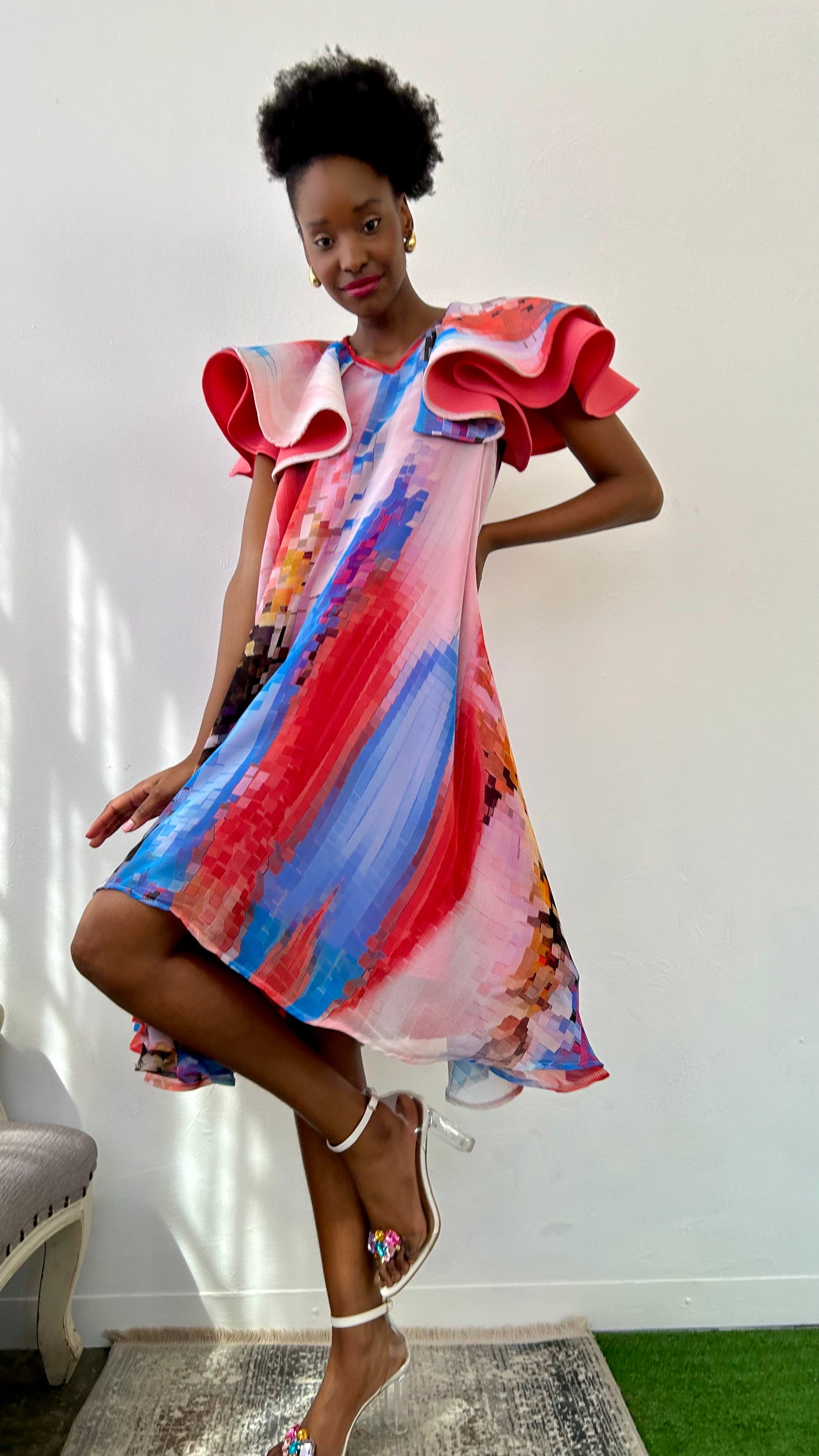 “Ahava” butterfly sleeve print dress