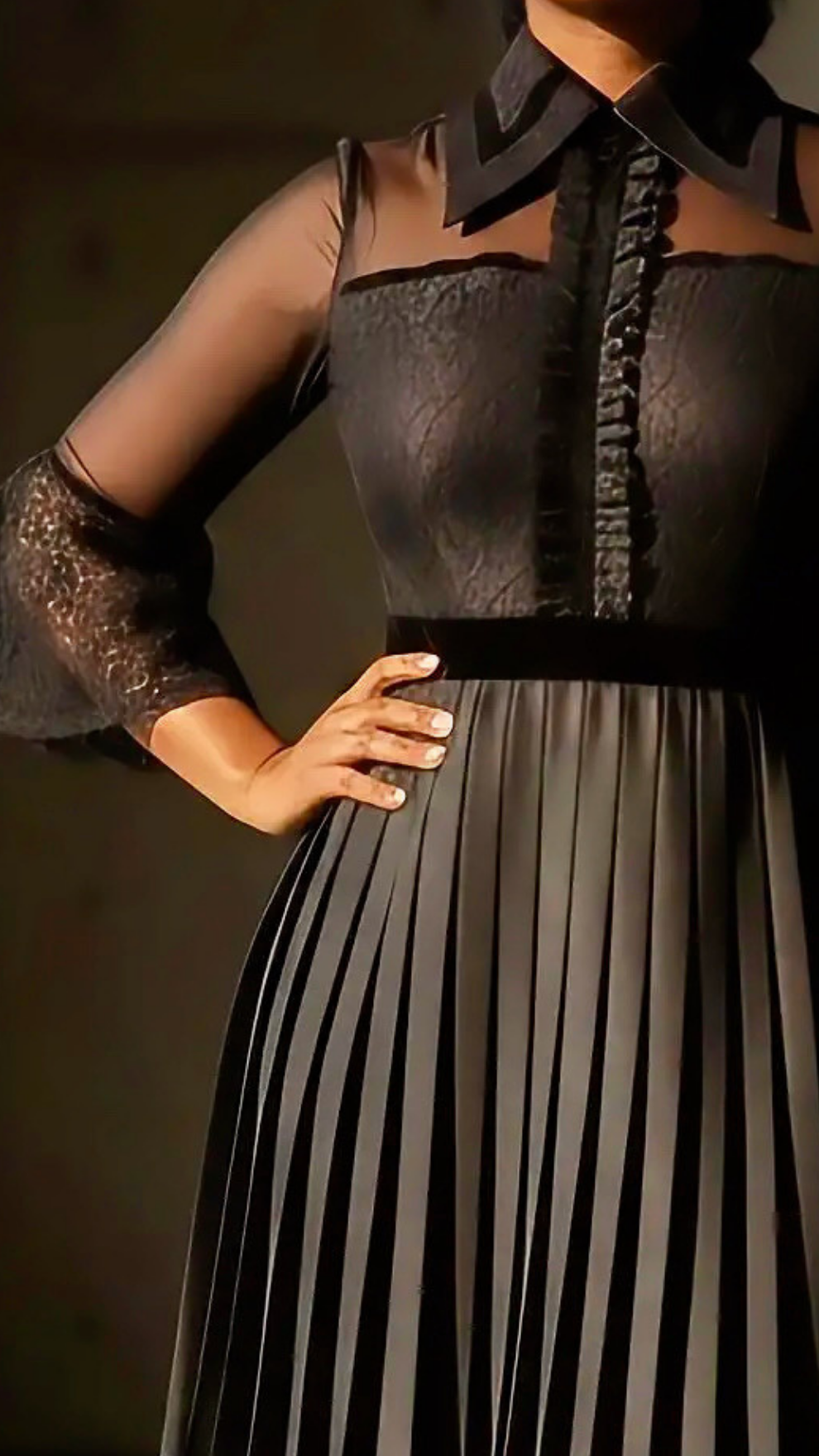 Marbeh Lace Border Pleat Dress