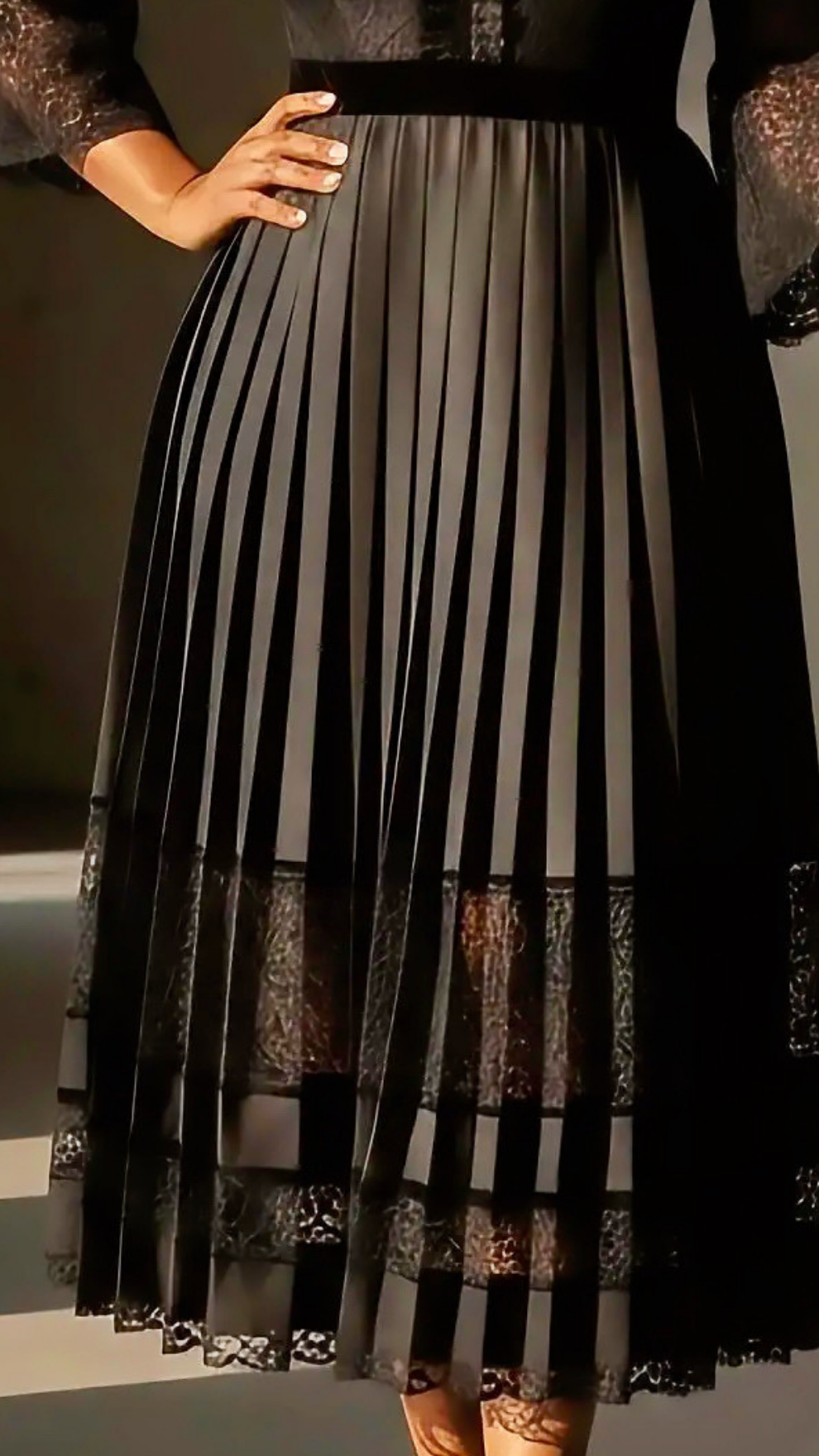 Marbeh Lace Border Pleat Dress