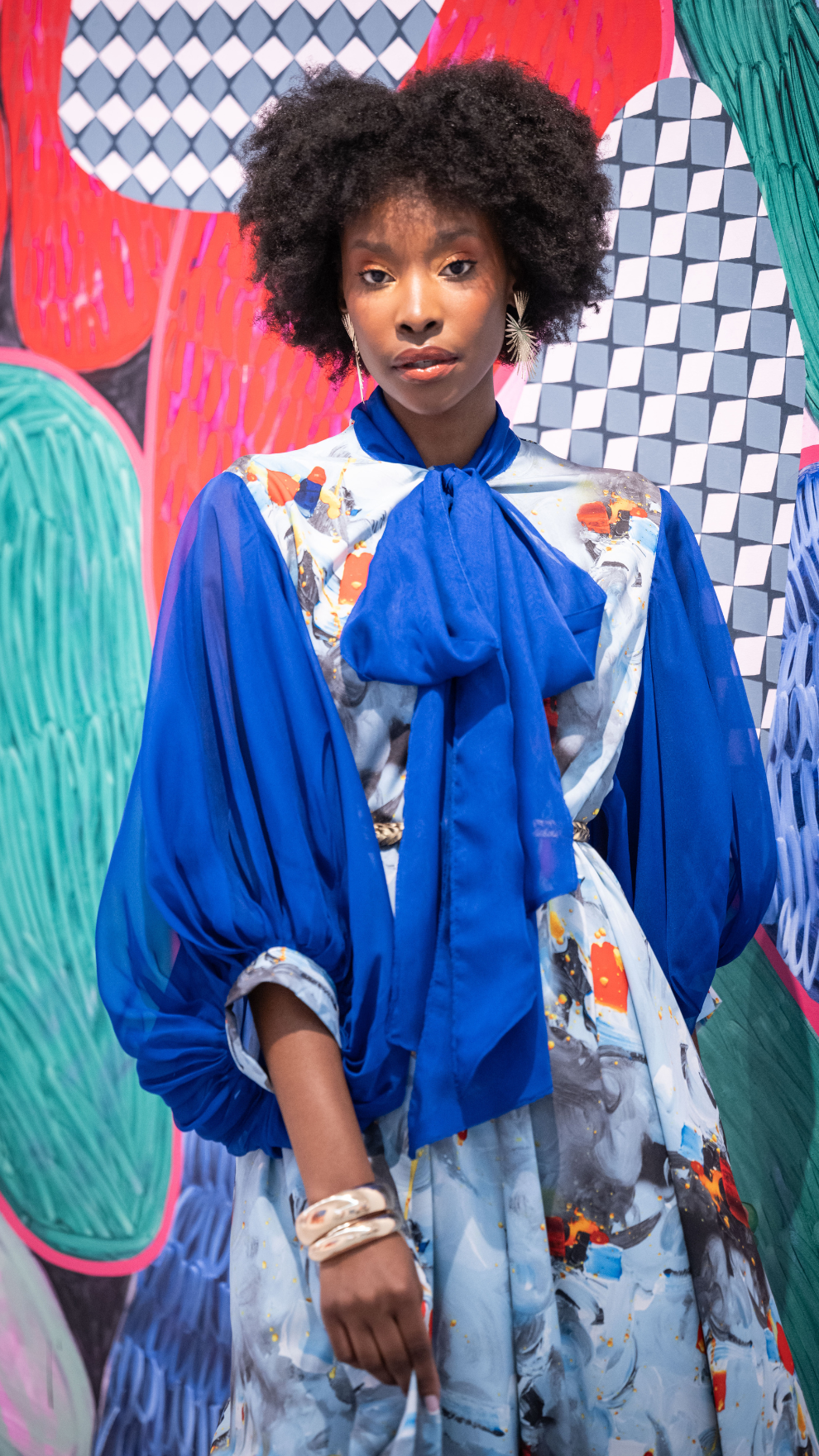 Agate Print Balloon Dress (Royal Multi)