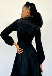 “Faliana” suede wrap coat dress (Black)