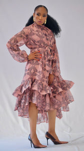 Farawa high-low print chiffon dress