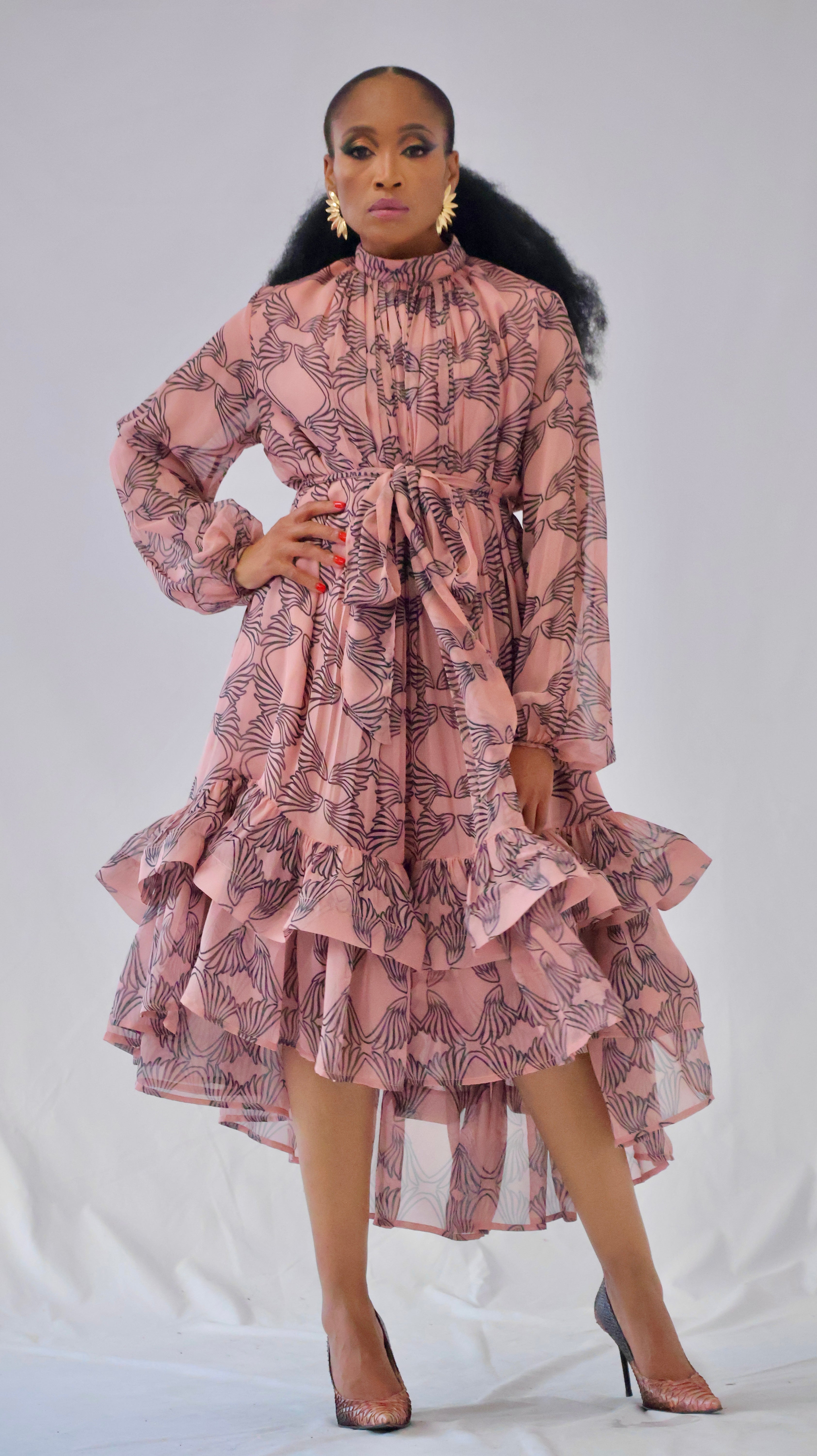 Farawa high-low print chiffon dress