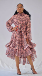 Farawa high-low print chiffon dress
