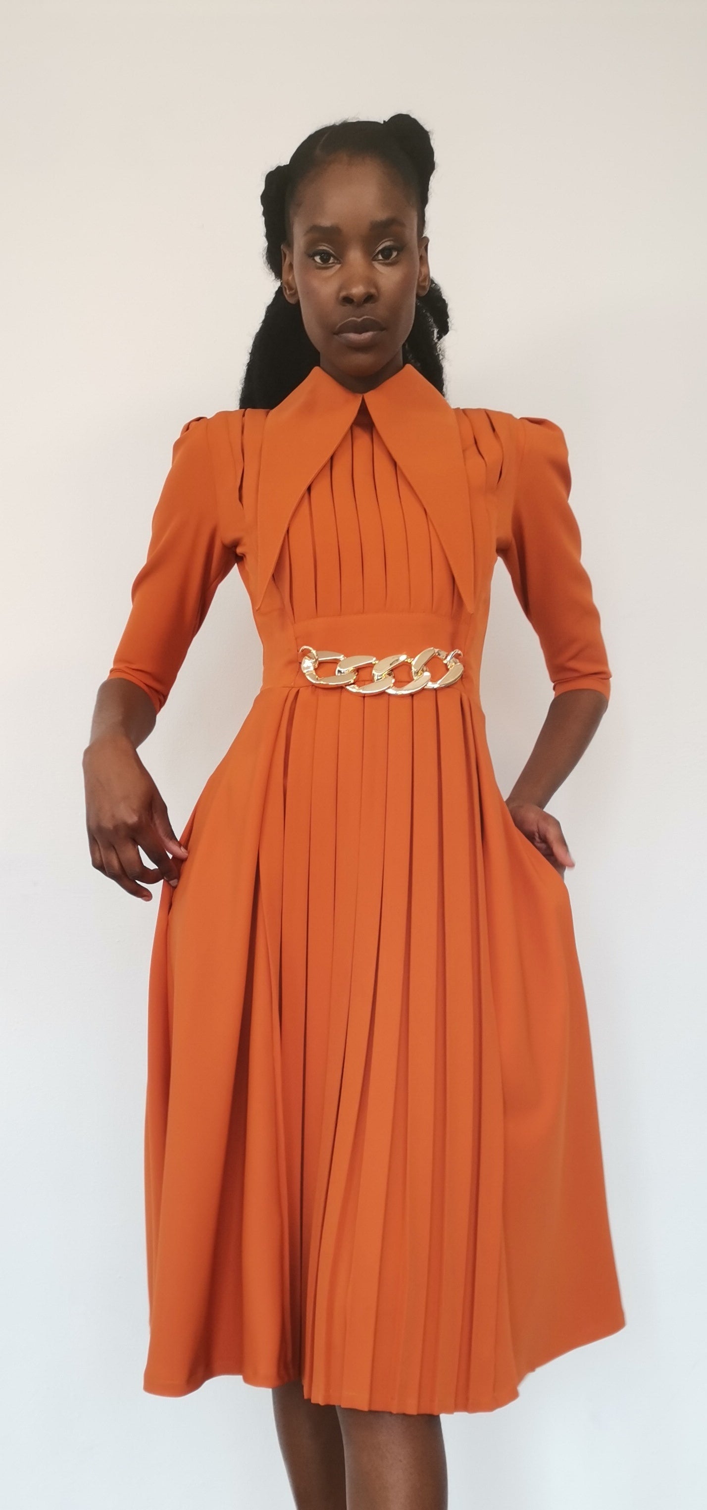 Dua Pleat Dress (Rust)