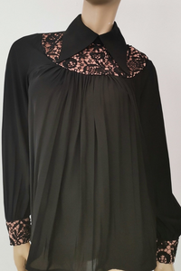 “Numidia” chiffon lace-bib blouse