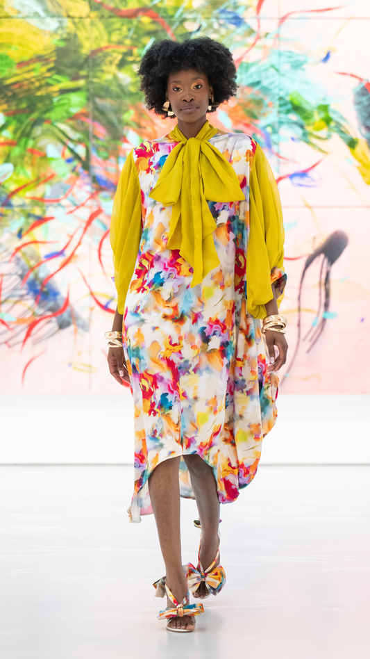 Agate Print Balloon Dress (Yellow Multi)