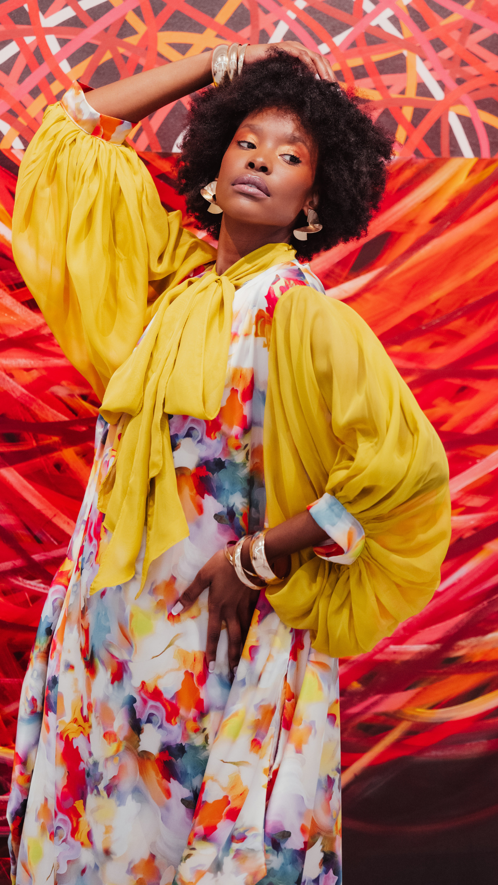 Agate Print Balloon Dress (Yellow Multi)