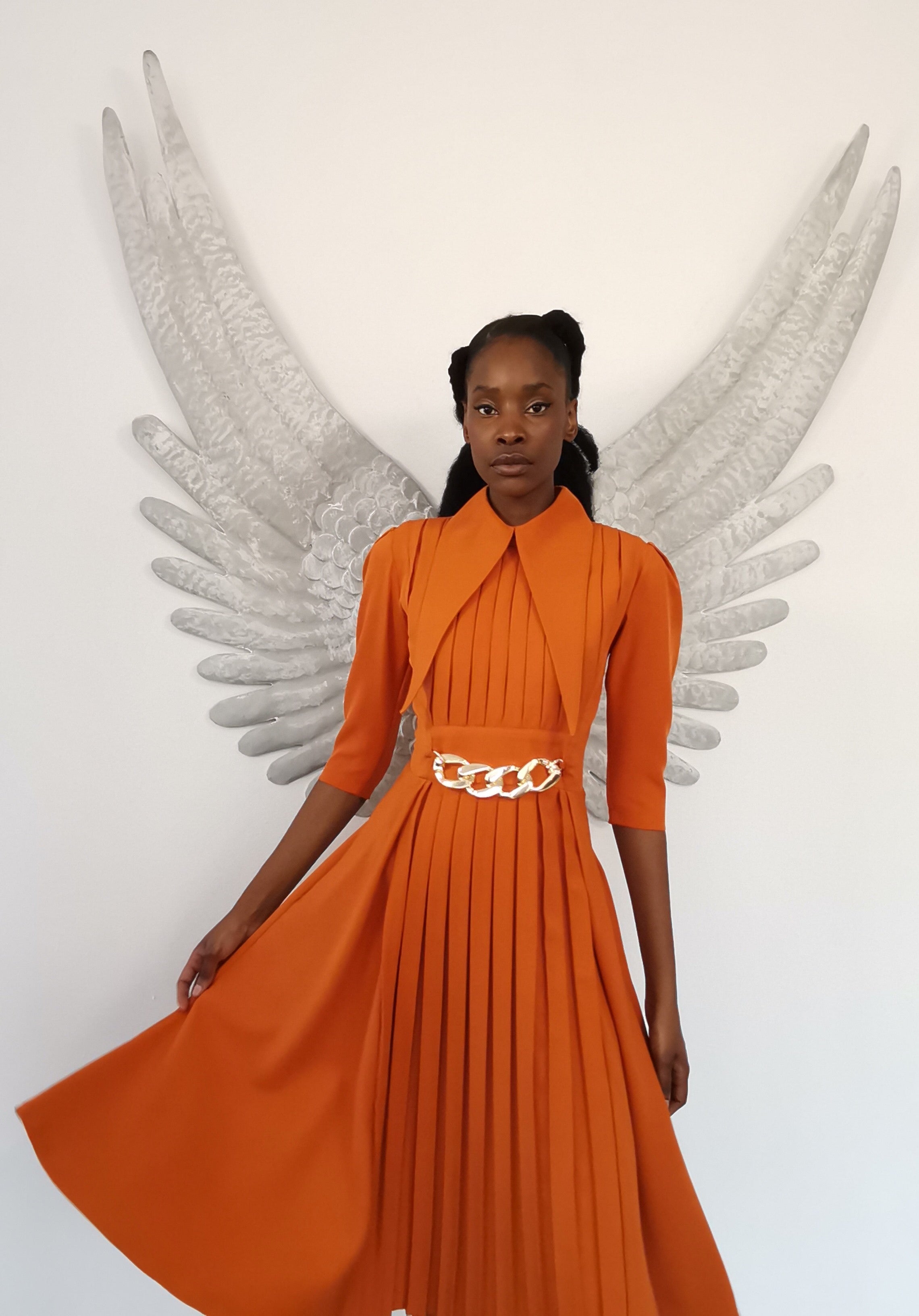 Dua Pleat Dress (Rust)